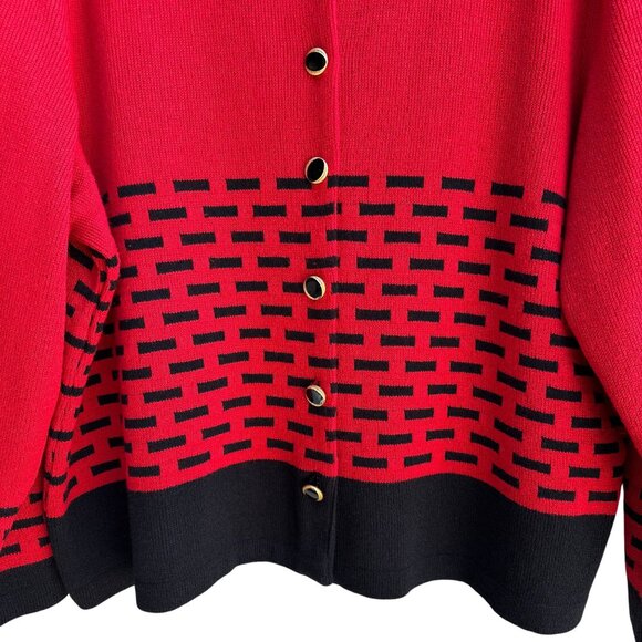 Mita Vintage Womens Red Black Button-Up Brick Pattern Knit Cardigan Sweater 3X - Picture 5 of 9